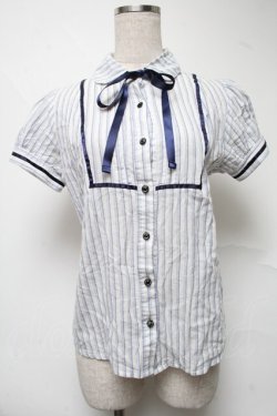 画像1: Blue rouge / 半袖ブラウス  白ｘ青 S-25-07-01-006-CA-TO-AS-ZS