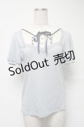 axes femme POETIQUE / 襟デザイン半袖カットソー  サックス S-25-07-01-007-AX-TO-HR-ZI