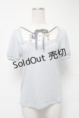 axes femme POETIQUE / 襟デザイン半袖カットソー  サックス S-25-07-01-007-AX-TO-HR-ZI