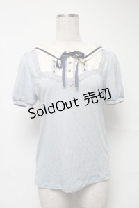 axes femme POETIQUE / 襟デザイン半袖カットソー  サックス S-25-07-01-007-AX-TO-HR-ZI