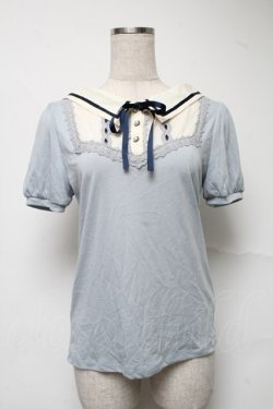 画像1: axes femme POETIQUE / 襟デザイン半袖カットソー  サックス S-25-07-01-007-AX-TO-HR-ZS