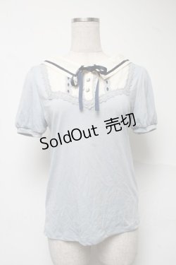 画像1: axes femme POETIQUE / 襟デザイン半袖カットソー  サックス S-25-07-01-007-AX-TO-HR-ZI