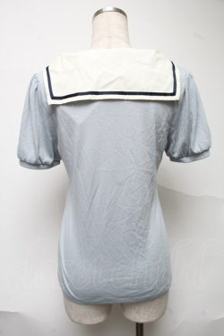 画像2: axes femme POETIQUE / 襟デザイン半袖カットソー  サックス S-25-07-01-007-AX-TO-HR-ZS