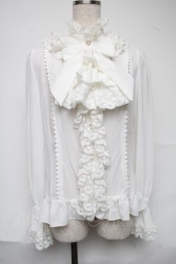 画像1: AND ROMEO / スタンド襟フリルブラウス  白 S-25-07-01-012-LO-BL-HR-ZS