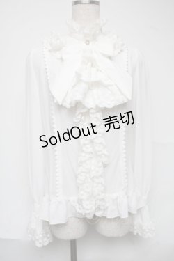 画像1: AND ROMEO / スタンド襟フリルブラウス  白 S-25-07-01-012-LO-BL-HR-ZS