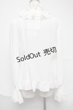 画像2: AND ROMEO / スタンド襟フリルブラウス  白 S-25-07-01-012-LO-BL-HR-ZS