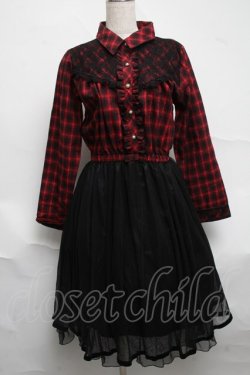 画像1: axes femme / チェック柄ドッキングワンピース  赤ｘ黒 S-25-07-01-039-AX-OP-HR-ZS