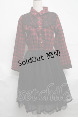 画像1: axes femme / チェック柄ドッキングワンピース  赤ｘ黒 S-25-07-01-039-AX-OP-HR-ZS