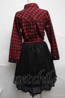 画像2: axes femme / チェック柄ドッキングワンピース  赤ｘ黒 S-25-07-01-039-AX-OP-HR-ZS