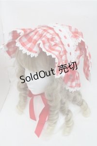 LOLITA / ギンガムチェックうさみみボンネット  赤ｘ白 S-25-07-03-1009-LO-AC-HR-ZS