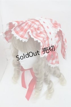 画像1: LOLITA / ギンガムチェックうさみみボンネット  赤ｘ白 S-25-07-03-1009-LO-AC-HR-ZS