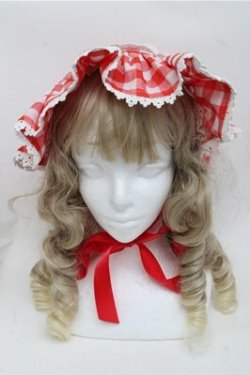 画像2: LOLITA / ギンガムチェックうさみみボンネット  赤ｘ白 S-25-07-03-1009-LO-AC-HR-ZS