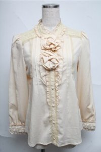 axes femme / ローズモチーフ使いブラウス  キナリ S-25-07-03-1019-AX-BL-HR-ZS