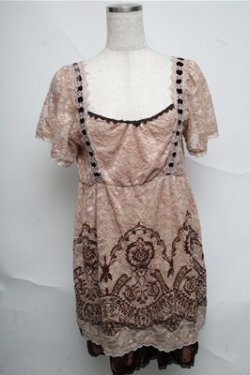 画像1: axes femme / 総レースフロッキーチュニック  ピンクベージュ S-25-07-03-1021-AX-TO-HR-ZS