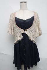 axes femme / ボレロ重ね着風ワンピース  オフｘ紺 S-25-07-03-1027-AX-OP-HR-ZI