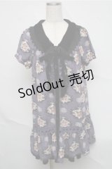 axes femme / バラ柄シフォンワンピース  パープル S-25-07-03-1028-AX-OP-HR-ZS