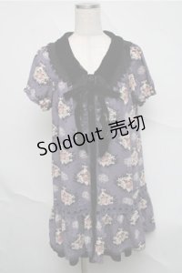 axes femme / バラ柄シフォンワンピース  パープル S-25-07-03-1028-AX-OP-HR-ZS