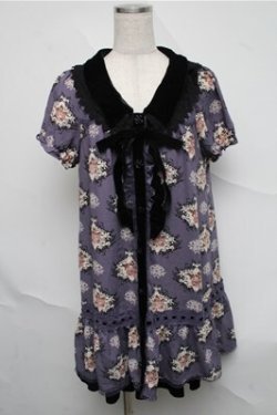 画像1: axes femme / バラ柄シフォンワンピース  パープル S-25-07-03-1028-AX-OP-HR-ZS