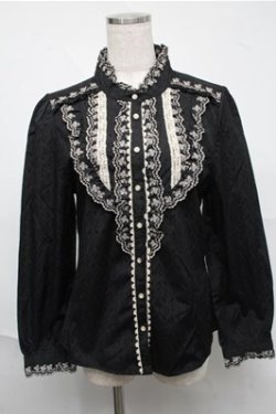 画像1: axes femme POETIQUE / フロント刺繍ブラウス  黒 S-25-07-03-1036-AX-OP-AS-ZS