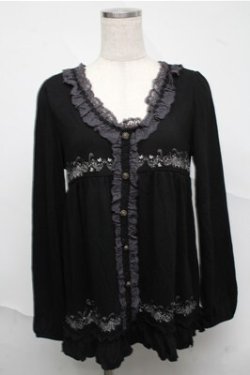 画像1: axes femme / カーディガン風プルオーバー  黒 S-25-07-03-1037-AX-TO-HR-ZS