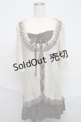 axes femme / カーディガン重ね着風ワンピース  オフｘブラウン S-25-07-03-1041-AX-TO-HR-ZS