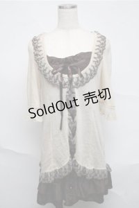 axes femme / カーディガン重ね着風ワンピース  オフｘブラウン S-25-07-03-1041-AX-TO-HR-ZS