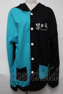 画像1: NieR Clothing / バイカラーカーディガン【フロントボタン】  黒ｘブルー S-25-07-03-032-PU-TO-HR-ZS
