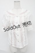 Bon24Hiz / セーラー襟ブラウス  白ｘピンク S-25-07-04-017-LO-TO-HR-ZS