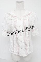 Bon24Hiz / セーラー襟ブラウス  白ｘピンク S-25-07-04-017-LO-TO-HR-ZS