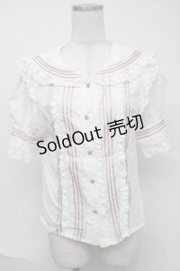 Bon24Hiz / セーラー襟ブラウス  白ｘピンク S-25-07-04-017-LO-TO-HR-ZS