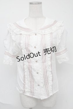 画像1: Bon24Hiz / セーラー襟ブラウス  白ｘピンク S-25-07-04-017-LO-TO-HR-ZS
