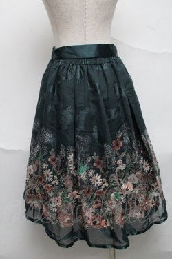 画像2: axes femme / リボン付花柄フレアスカート  グリーン S-25-07-05-062-AX-SK-AS-ZS
