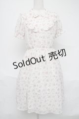 Honey Cinnamon / ブーケ柄シフォン半袖ワンピース  白ｘピンク S-25-07-05-033-LO-OP-HR-ZS