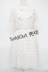 Honey Cinnamon / ブーケ柄シフォン半袖ワンピース  白ｘピンク S-25-07-05-033-LO-OP-HR-ZS