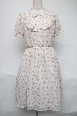 画像1: Honey Cinnamon / ブーケ柄シフォン半袖ワンピース  白ｘピンク S-25-07-05-033-LO-OP-HR-ZS