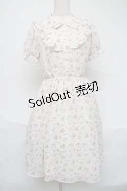 画像1: Honey Cinnamon / ブーケ柄シフォン半袖ワンピース  白ｘピンク S-25-07-05-033-LO-OP-HR-ZS