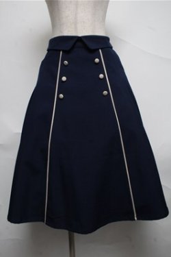 画像1: F i.n.t / ダブル釦配色タックスカート  紺 S-25-07-06-057-CA-SK-HR-ZS