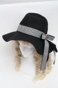 axes femme / 千鳥格子リボンハット  黒 S-25-07-06-021-AX-AC-HR-ZS