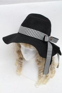 axes femme / 千鳥格子リボンハット  黒 S-25-07-06-021-AX-AC-HR-ZS