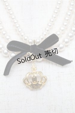 画像2: Innocent World / ロゴ入り王冠モチーフ付パールネックレス  白ｘゴールドｘ黒 S-25-07-06-023-IW-AC-HR-ZS
