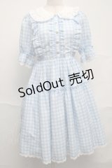 axes femme kawaii / ギンガムチェック柄ワンピース  サックスｘ白 S-25-07-10-043-AX-OP-HR-ZS