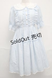 axes femme kawaii / ギンガムチェック柄ワンピース  サックスｘ白 S-25-07-10-043-AX-OP-HR-ZS