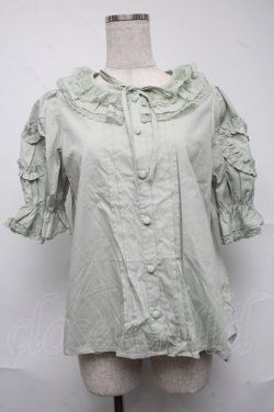 画像1: Chalmiere / ハートフリルパフ袖ブラウス  グリーン S-25-07-10-029-AX-BL-HR-ZS