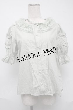 画像1: Chalmiere / ハートフリルパフ袖ブラウス  グリーン S-25-07-10-029-AX-BL-HR-ZS