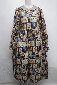 Perla nell' ostrica / ヴィンテージキャット襟付ワンピース M ネイビー S-25-07-13-058-EL-OP-SZ-ZT472
