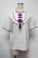 Amavel / チャイナモチーフスクエアヨーク切替ブラウス  白 S-25-07-13-016-CA-BL-HR-ZS