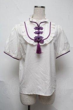 画像1: Amavel / チャイナモチーフスクエアヨーク切替ブラウス  白 S-25-07-13-016-CA-BL-HR-ZS