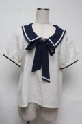 Amavel / リボンタイ付き半袖ブラウス  白ｘ紺 S-25-07-13-028-CA-BL-HR-ZS