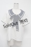 Amavel / リボンタイ付き半袖ブラウス  白ｘ紺 S-25-07-13-028-CA-BL-HR-ZS
