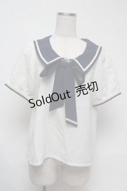 画像1: Amavel / リボンタイ付き半袖ブラウス  白ｘ紺 S-25-07-13-028-CA-BL-HR-ZS